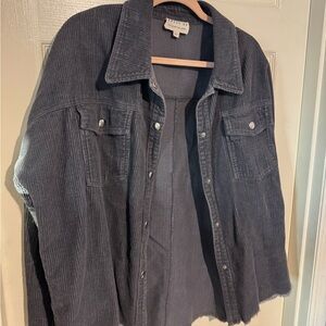 Corduroy Button-Up Jacket Shacket Grey